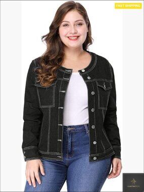 Collarless Denim Jacket Button Down Long Sleeve Jean Jacket Western Outfit